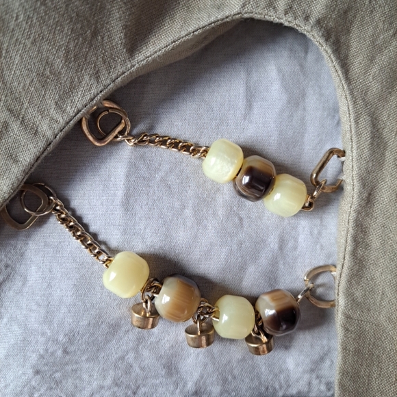 Zara 100% Linen Mini Skirt Nude Chain Decor Side Zipper Back L - Picture 5 of 11